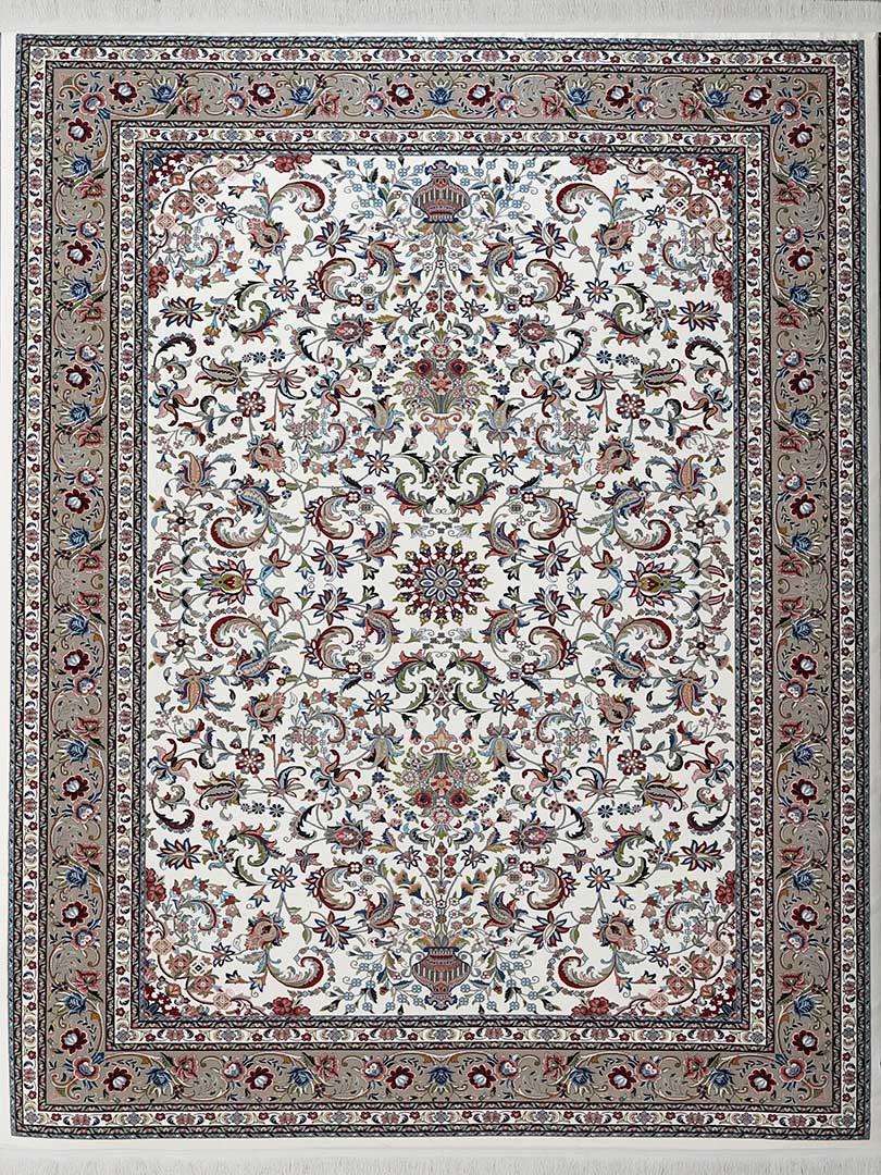 فرش کلاسیک 700 شانه طرح شاه افشان زمینه کرم
