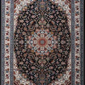 فرش کلاسیک 700 شانه طرح شاه عباسی زمینه سرمه ای